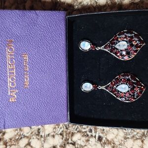 Nicky Butler RAJ Gem Drop Sterling Silver Garnet and Moonstone Earrings*Rare*NIB